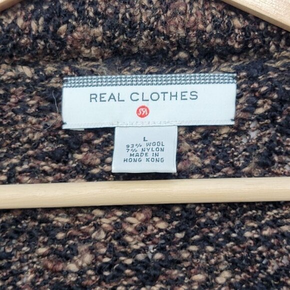Real Clothes Wool Blend Brown Blended Color Open Cardigan Sweater Size L - Picture 8 of 11